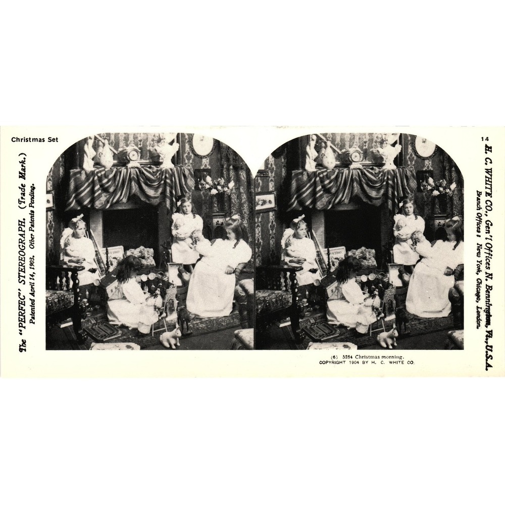 Christmas‎ Morning Stereoview HC White Co 1904 Vintage Curved Mount